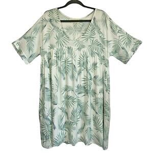 NWT Dress Up White/Green Palm Leaf Dress Women Sz S Oversized Tropical Pockets